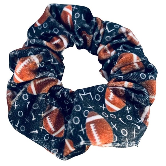 Football Patterned Scrunchie - Black and Brown - Picture 1 of 6